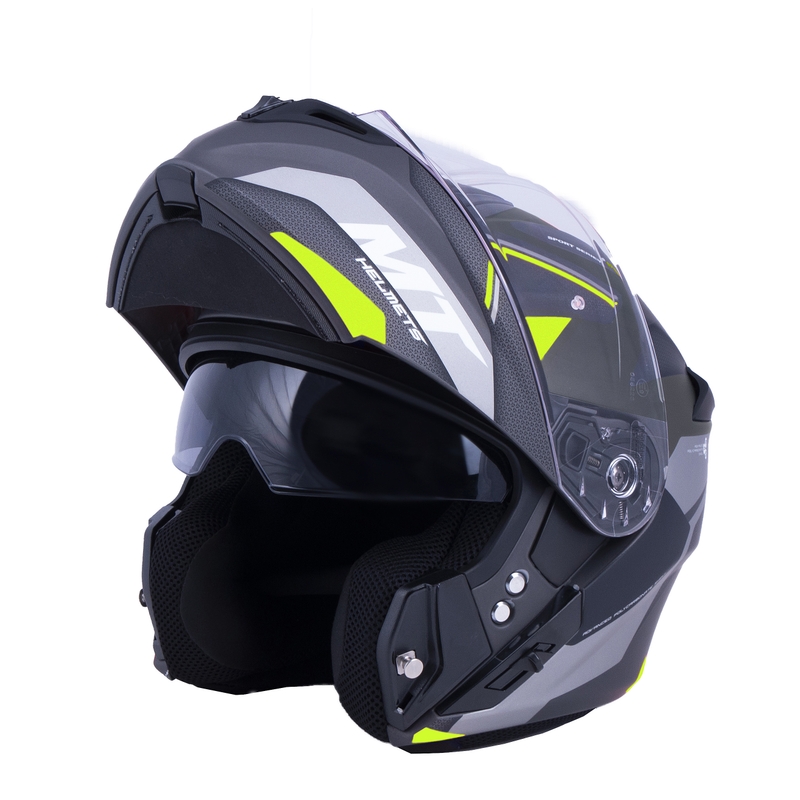 Vyklápacia prilba na motocykel MT Storm ST-ONE čierno-šedo-fluo žltá výpredaj