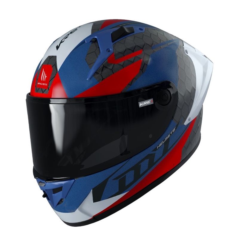 Integrálna prilba na motocykel MT FF103PLUSC KRE+ Carbon Projectile D7 sivo-bielo-červeno-modrá