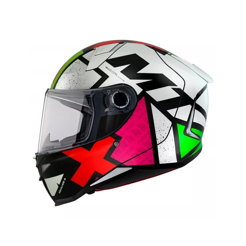 Integrálna prilba na motocykel MT FF110 Revenge 2 Light C0 bielo-červeno-ružovo-zelená