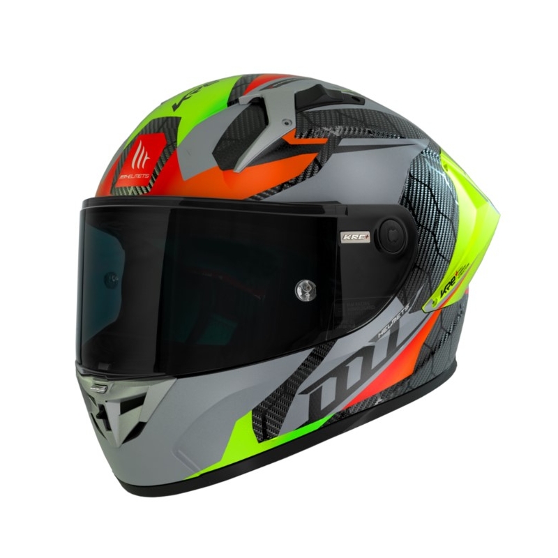 Integrálna prilba na motocykel MT FF103PLUSC KRE+ Carbon Projectile D2 červeno-zeleno-sivá