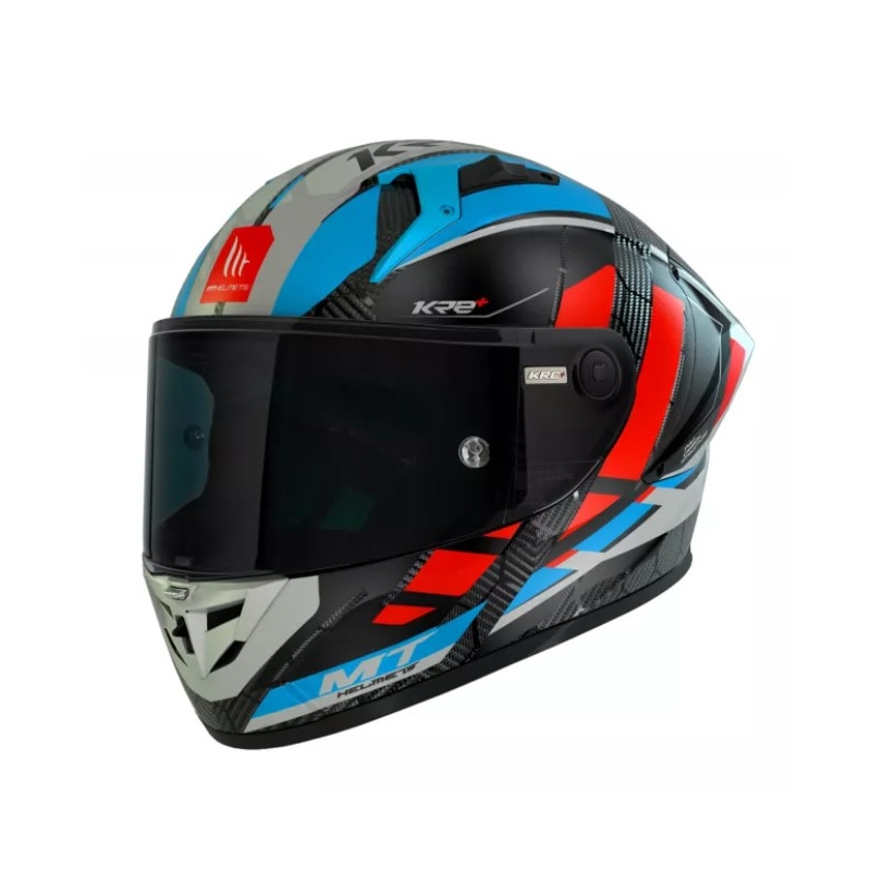 Integrálna prilba na motocykel MT KRE+ Carbon Longlap čierno-šedo-červeno-modrá