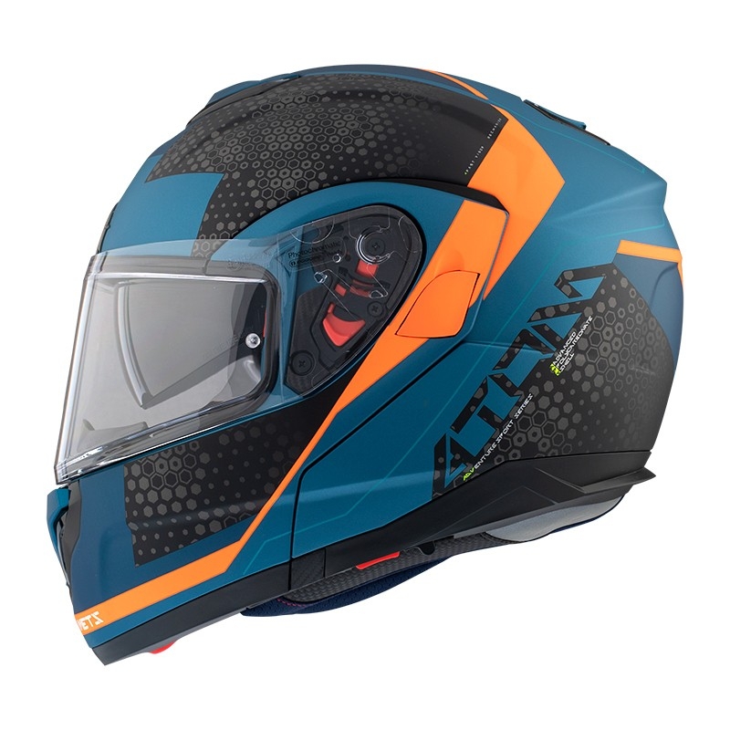 Vyklápacia prilba na motocykel MT Atom SV Adventure B7 čierno-modro-oranžová výpredaj