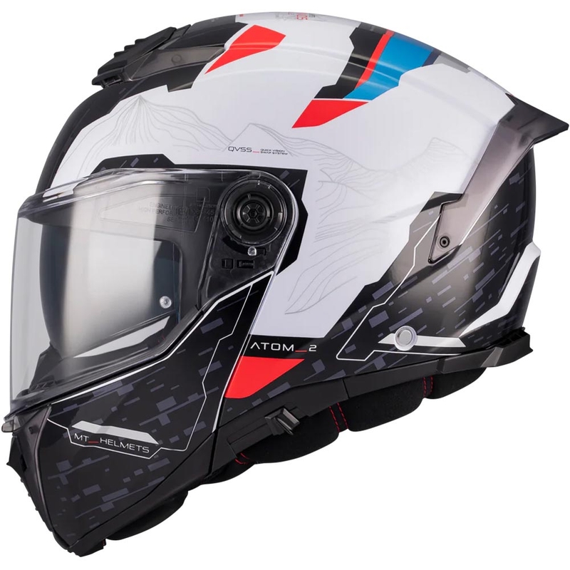 Výklopná prilba na motorku MT Atom 2 SV Highlands A7 čierno-bielo-modro-červená