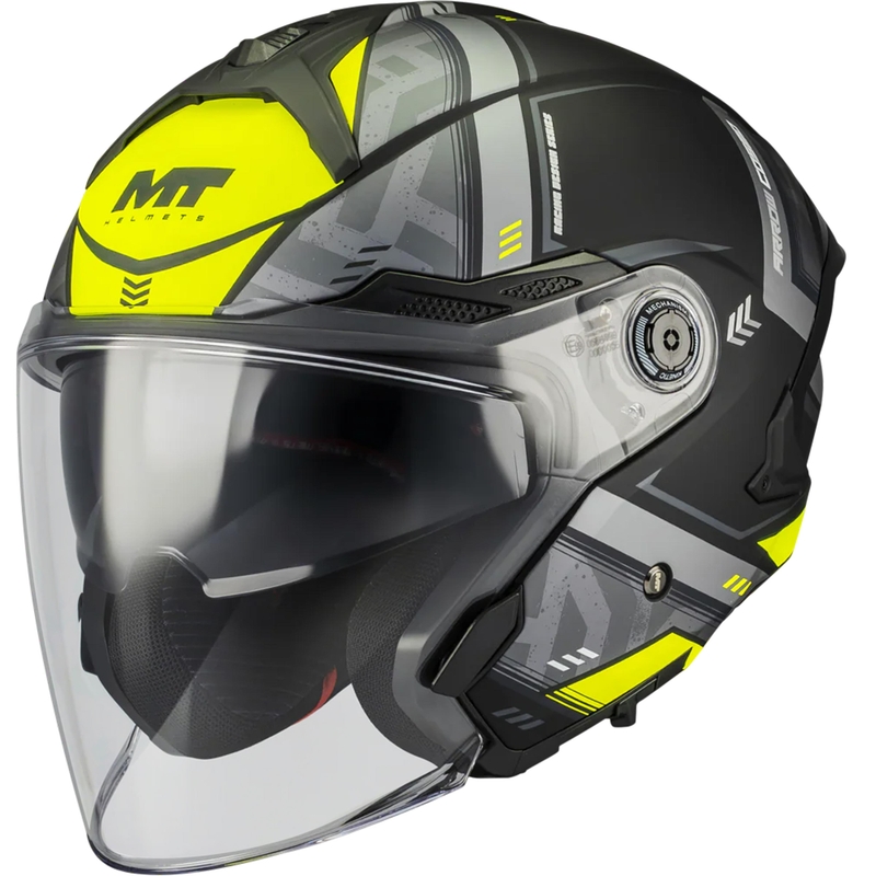 Otvorená prilba na motorku MT Cosmo SV Arrow B3 matná čierno-šedo-fluo žltá