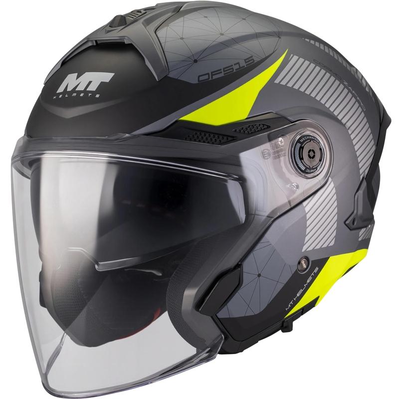 Otvorená prilba na motorku MT Cosmo SV Zafiro C3 matná čierno-šedo-fluo žltá