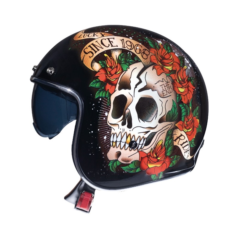 Otvorená prilba na motocykel MT LeMans 2 SV SKULL&ROSES čierno-červená